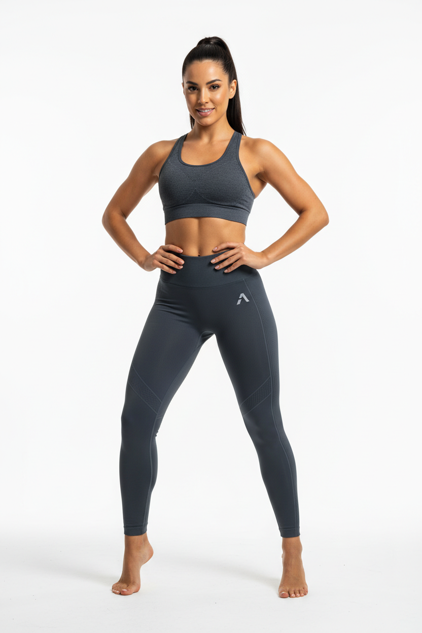 Front angle of woman wearing seamless technical leggings