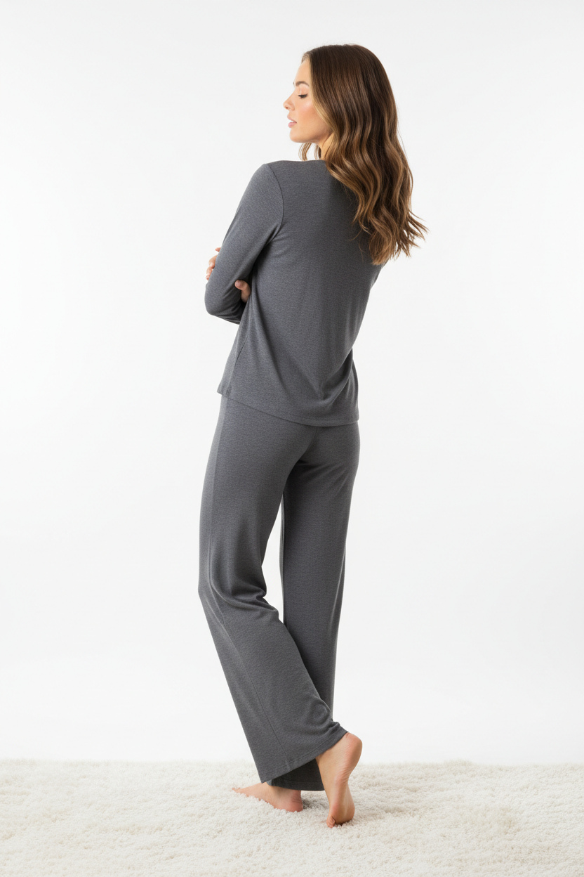 Back angle of woman wearing modal recovery lounge set